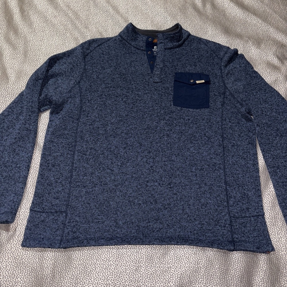 Woolrich Fleece Sweater Mens Size XL Gray 1/4 Snaps Pullover Pocket Polyester